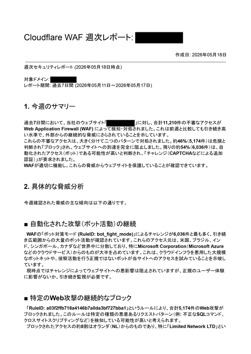 セキュリティログをGeminiで分析して週次レポートで作成した見本